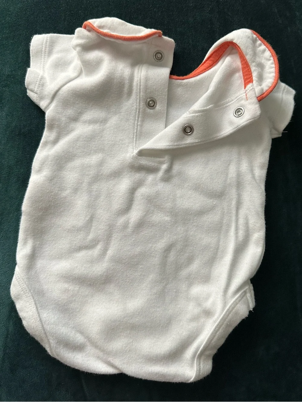Mini Boden Coral-Trimmed Short White Unisex Layette One-Piece Bodysuit~0-3 Month